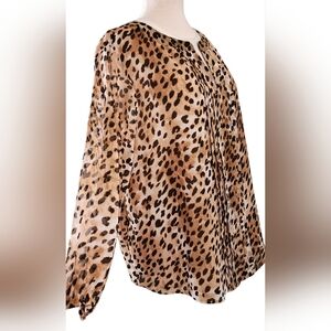 Calvin Klein Leopard Print Pintuck Tunic Long Sleeve Blouse Top Women's 18W 20W